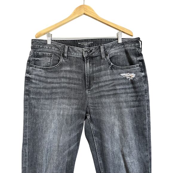 Chico’s Jeans 14 Charcoal Dark Wash Denim Boyfriend Ankle Leopard Patch Distress - Picture 3 of 13